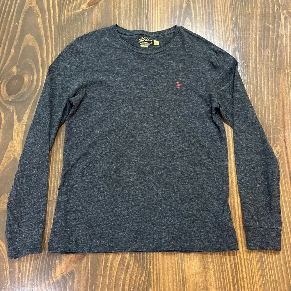 Polo Ralph Lauren Mens Custom Slim Fit Long‎ Sleeve T-Shirt Charcoal Grey Medium
